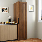 63 " Narrow Kitchen Pantry Storage Cabinet with Shelf & Side Racks (Walnut) | Slim Narrow Cabinet Single Door with Adjustable Shelves, Wheels & Side Racks, Easy Assembly for Kitchen Small Space