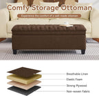 WUTUTUEE 50" Fabric Storage Ottoman Bench, Upholstered Rectangle End of Bed Storage Ottoman Tufted Living Room Bedroom Bench with Safety Hinge, Solid Wood Legs, Loads 500 lb(Brown)