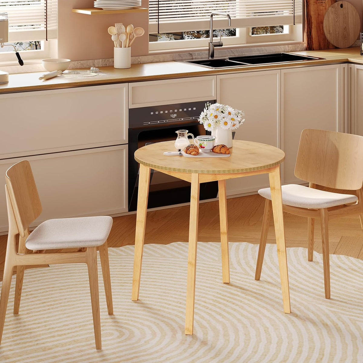 HOOBRO Bamboo Dining Table, Round Dining Table for 2, 27.5" Kitchen Table for Small Space, Writing Table, Easy to Assemble, for Dining Room, Living Room, Office, Kitchen, Apartment, Natural YL71CZ01G1