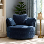 40.6''W Swivel Accent Barrel Chair, Chenille Upholstered Round Single Couch Sofa with 3 Pillows for Living Room, Apartment, Bedroom (Blue)