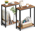 SLEEPING LAMB Narrow End Tables Living Room Set of 2 Small Side Table for Small Space, 2 Tier Slim Skinny Night Stand for Bedroom, Couch Beside Nightstands, Rustic Brown and Classic Black