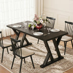 Solid Wood Dining Table for 4-6 People, 63 Inches Wooden Farmhouse Rectangular Kitchen Dinner Table with Heavy-Duty Legs for Home, Living Room, Dining Room, Black