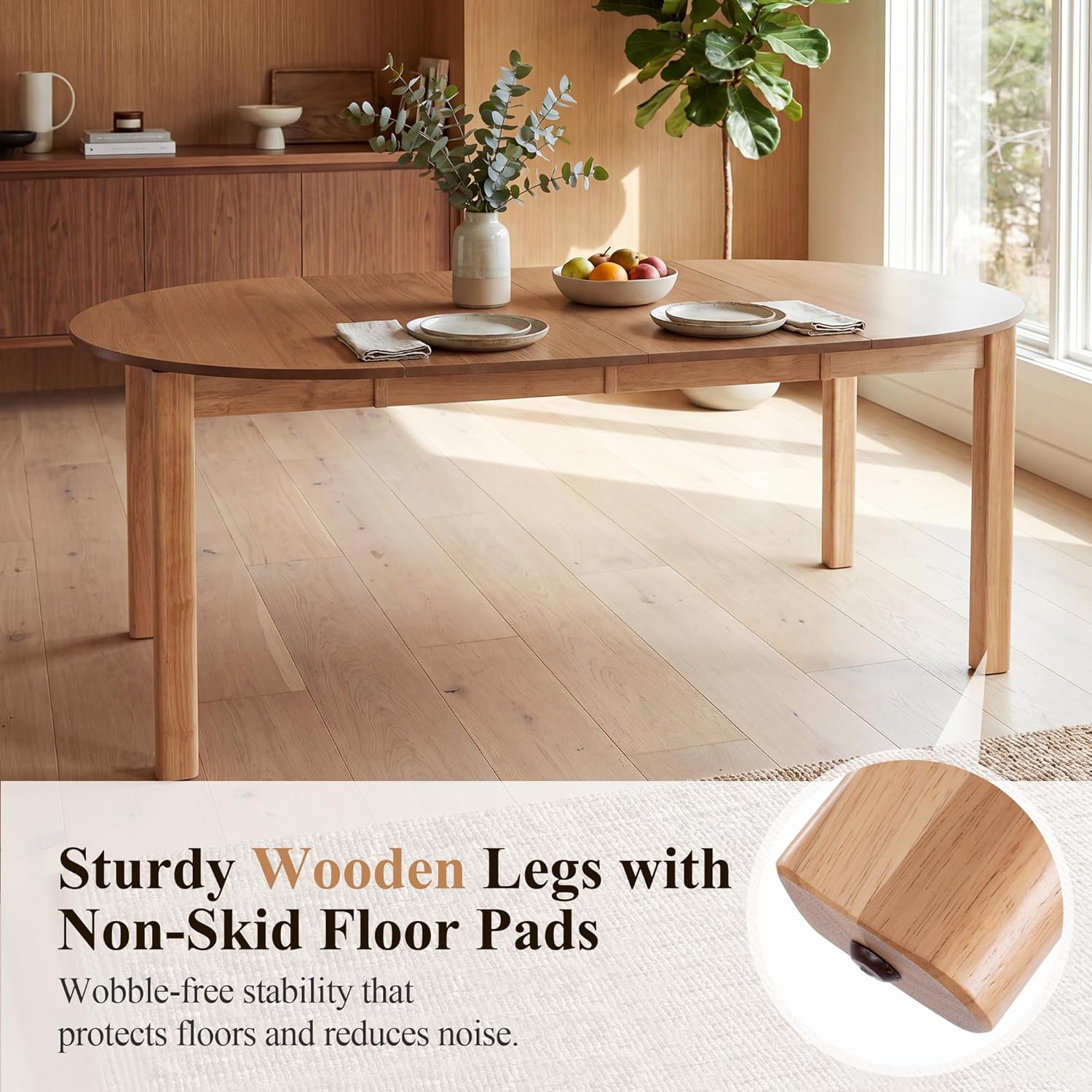 HNY Extendable Dining Table Round to Oval for 4-8, 42"-77" Oak Veneer Kitchen Table with Sturdy Legs, Modern Farmhouse Expandable Dining Room Table for Family Gatherings & Small Apartments, Natural