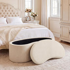 Zesthouse Storage Bench for Bedroom End of Bed, 39.4" Small Curved Entryway Ottoman Bench, Beige Linen Fabric Bench Seat for Living Room Hall Mudroom, Modern Upholstered Coffee Table Crescent Shape