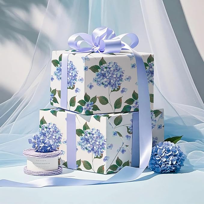 WRAPAHOLIC 30 Inch Jumbo Kraft Hydrangea Floral Wrapping Paper Roll - 30 Inch x 33 Feet - Hydrangea Flower Wrapping Paper for Wedding, Birthday, Bridal Shower, Tea Party