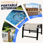 Patio Outdoor Footstool 2 Set, Sturdy Textile Stackable Ottoman Small Seat for Garden Beige