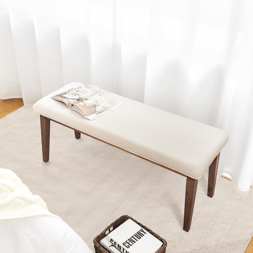 kinmars Upholstered Bench for Bedroom End of Bed,42.5-inch Entryway Bench for Living Room,Dining Bench with Padded Seat and Solid Wood Leg for Kitchen Bedroom,Indoor and Hallway (Bench, Beige)