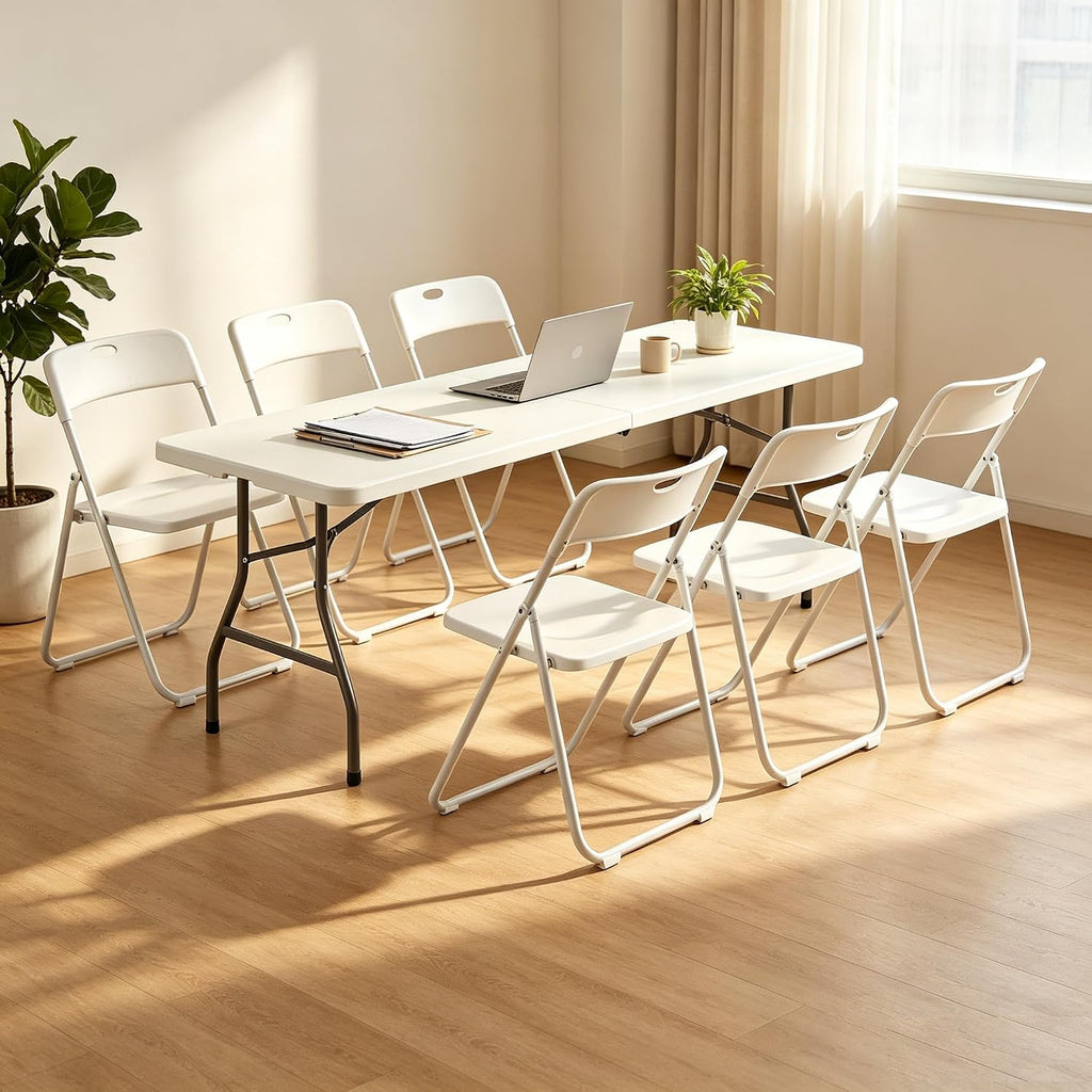 8 FT Plastic Folding Table Chairs Set, 7-Piece Portable Foldable Table and Chairs with Carrying Handle for Wedding Party Banquet Craft Picnic Indoor and Outdoor Activities