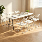 8 FT Plastic Folding Table Chairs Set, 7-Piece Portable Foldable Table and Chairs with Carrying Handle for Wedding Party Banquet Craft Picnic Indoor and Outdoor Activities