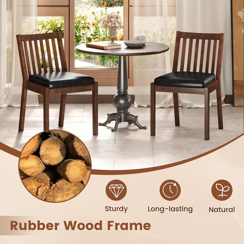 Giantex Wooden Dining Chairs Set of 2, PU Leather Upholstered Kitchen Chairs w/Rubber Wood Frame, Padded Seat, Slatted Backrest, Farmhouse Dining Side Chairs for Dining Room, Living Room