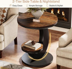 Tribesigns Round End Table, 2 Tiers Side Table with Storage Shelf, Sofa Side Bedside Nightstand with Wood Metal Arc-Shaped Frame for Small Spaces, Living Room, Bedroom, Easy to Assemble, Brown (1PCS)