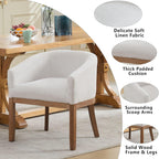 Upholstered Solid Wood Dining Chair,Neutral Linen Fabric Side Chairs for Kitchen,Dining Room,Living Room,Farmhouse Round Barrel Chairs,Minimalist Accent Chairs Natural Wood Frame (Beige, 1PC)