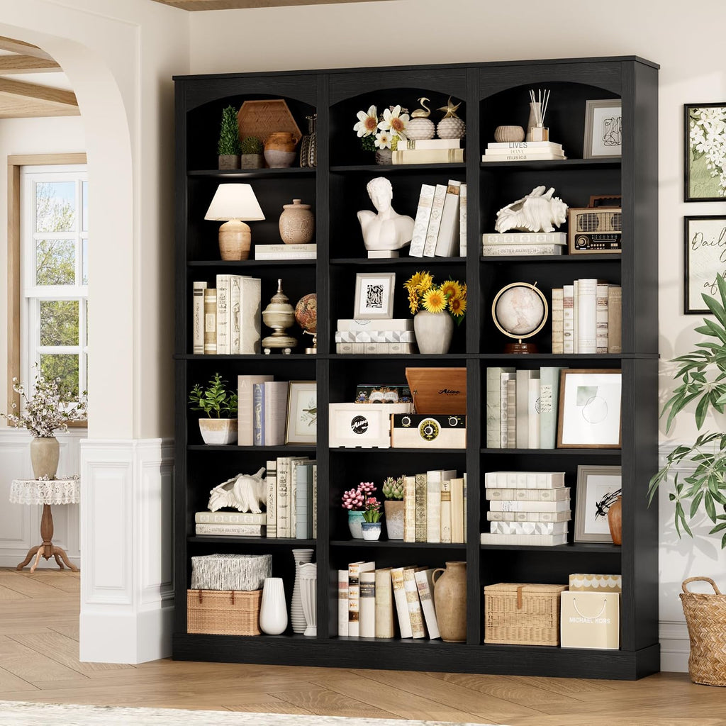 FACBOTALL 71" Triple Wide Bookshelf, 6 Tier Large Arch Black Bookcase