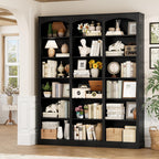 FACBOTALL 71" Triple Wide Bookshelf, 6 Tier Large Arch Black Bookcase