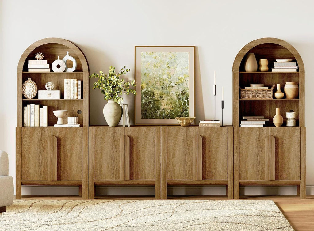 WAMPAT 6 in 1 Large 71" Tall Arched Cabinet with Doors, Modern Farmhouse Kitchen Pantry Cabinet for Kitchen, Living Room, Walnut