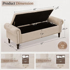 Cozyman Storage Bench Ottoman, 61" Long King Linen Rolled Arm Bedroom End of Bed Bench, Window Bench with Button Tufted and Nailhead Trim for Foot of Bed Bench, Bedroom, Entryway, Living Room, Wheat