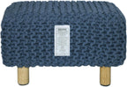 COTTON CRAFT Braided Footrest - Handknitted Dori Foot Stool with Sturdy Wood Legs – Handmade Boho Leg Rest - Small Spaces Under Desk Living Room Entryway Low Footstool Pouf - 16.5x12x9.5 - Blue