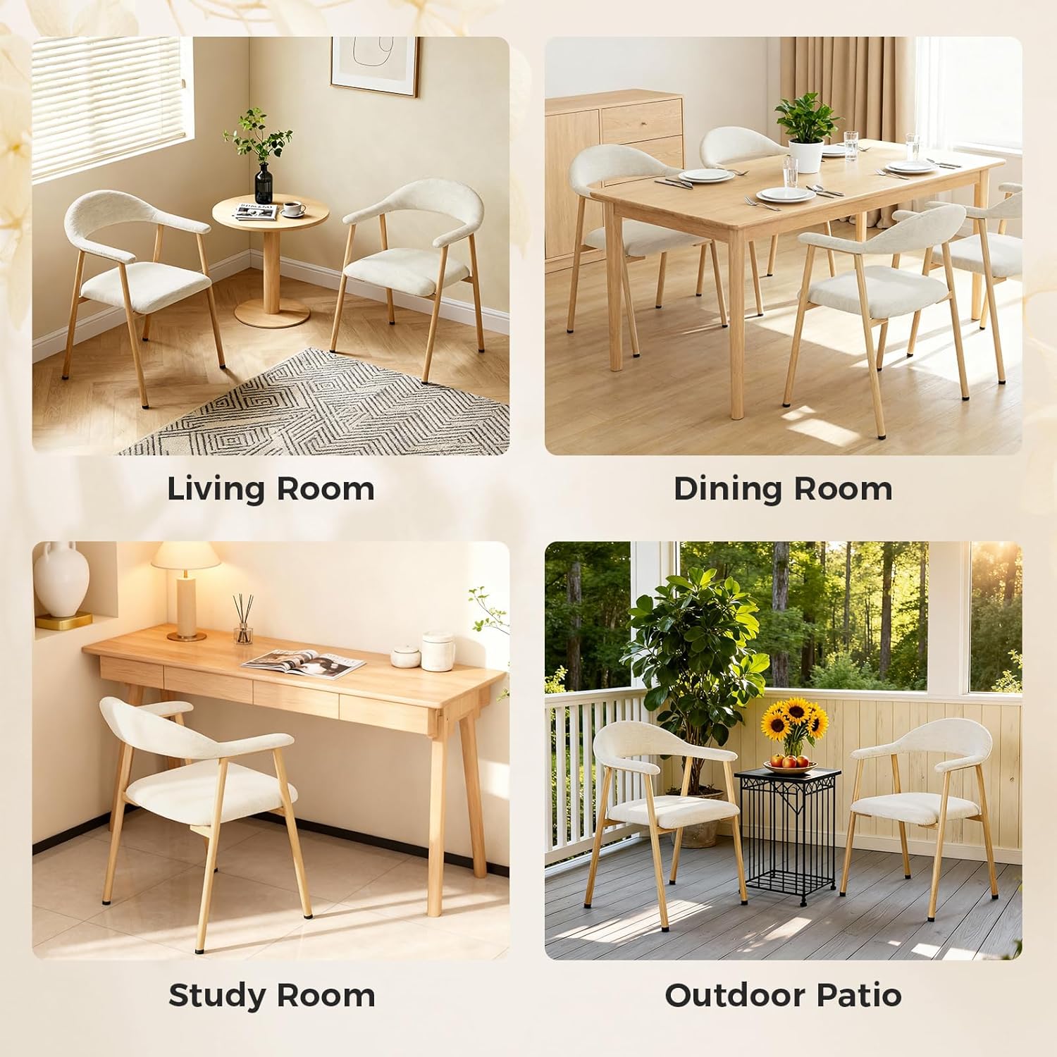 DUMOS Dining Chairs Set of 2, Linen Fabric Upholstered Kitchen Side Chairs with Curved Backrest & Metal Legs, Modern Farmhouse Accent Chairs for Dining Room Kitchen Living Room Cafe, Beige