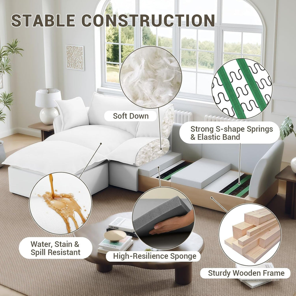Modular Sectional Sofa Couch for Living Room Bedroom, Loveseat with 1 Ottoman, White