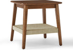 NewCosmos 23" Mid-Century Side Table with Woven Shelf, Boho Side Table with Storage, Bedside Tables, Small Side Table for Living Room Couch Bedroom Patio Home Office