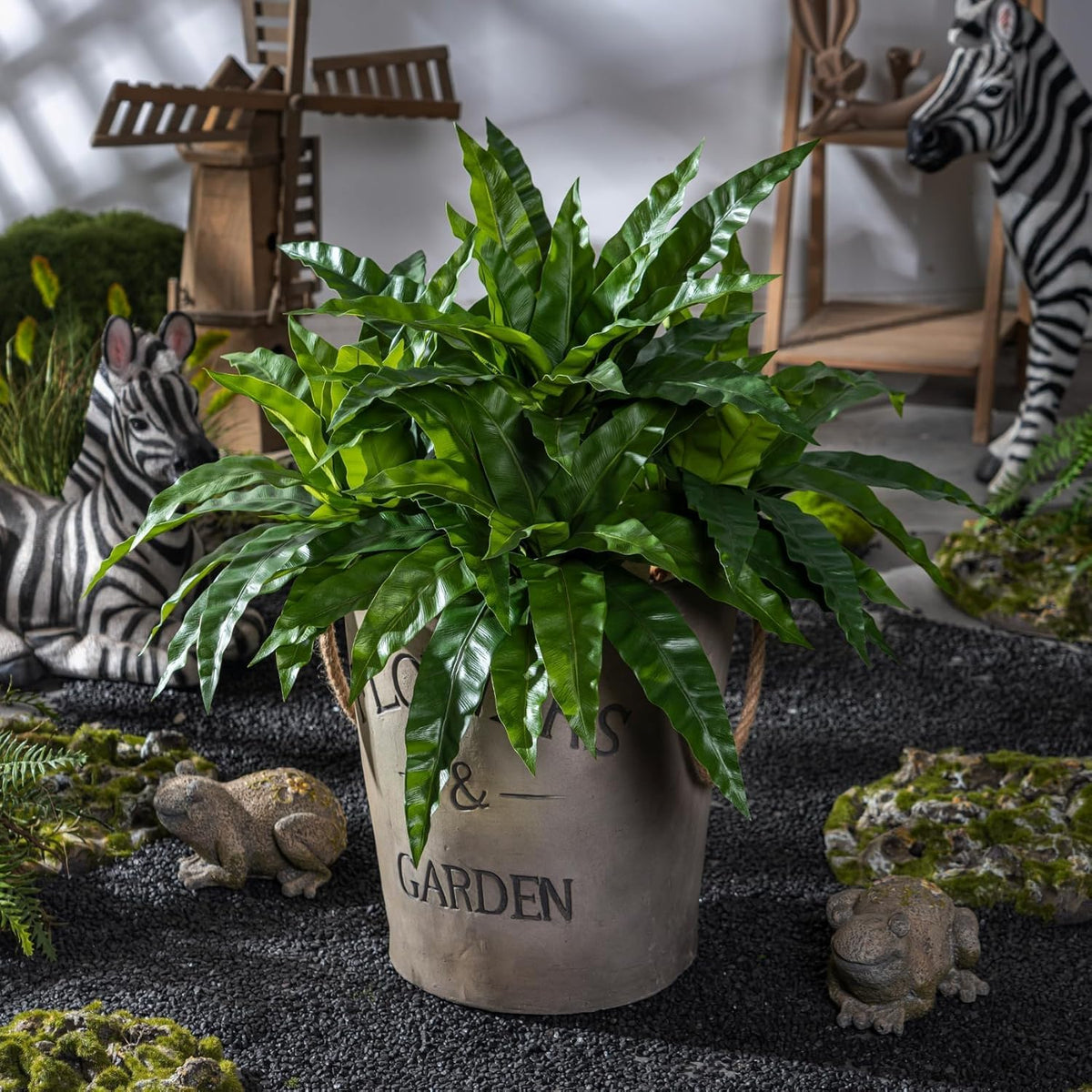 4 Pcs Artificial Greenery Stems Fake Bird Nest Fern Faux Branches Artificial Plants Realistic Fake Dracaena Realistic Plants for Indoor Outdoor Porch Patio Home Office Living Room Decor (Dark Green)