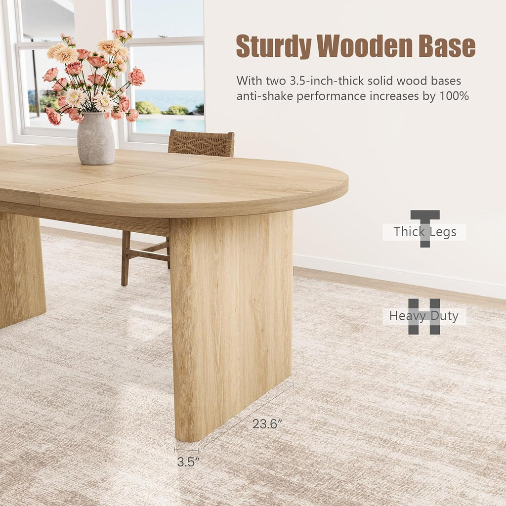 GarveeHome Oval Dining Table for 6-8 People, Long Large Kitchen Table with Thick Sturdy Wooden Base, Farmhouse Dining Room Table for for Kitchen, Living Room, Office (70.87" Long,Natural)