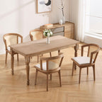 BESTANO Rattan Dining Chairs Set of 4, Mid Century Modern Farmhouse Wood Dining Room Chairs, Upholstered Comfortable Kitchen Dining Side Chair with Cane Woven Back, Beige Linen