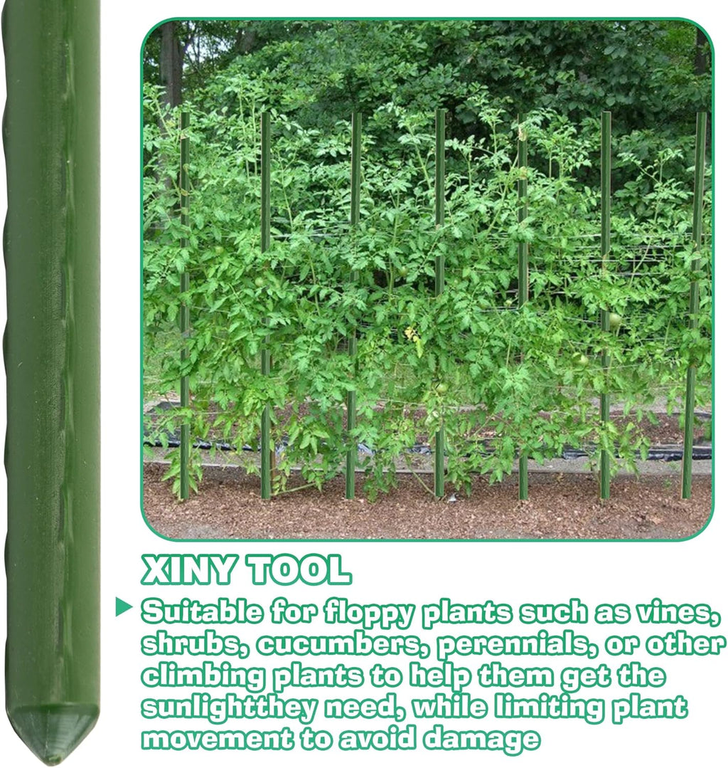 Xiny Tool Garden Stakes, 25 Pack Steel Plant Garden Tomato Stakes with Plastic Coat for Climbing Plants (25 Pack 58 Inch)