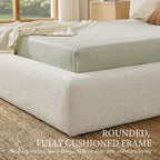 XIAO WEI King Cloud Bed Frame, Upholstered Platform Bed Frame with Headboard, 5.9" Thick Fully Padded Frame, White Ribbed Chenille Fabric, Noise-Free, No Box Spring Required, Easy Assembly