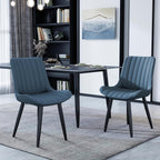 Mid-Century Modern Dining Chairs Set of 2, PU Leather Kitchen Chairs with Soft Cushion and Metal Legs, Upholstered Armless Accent Chair Side Chair for Dining Room/Guest/Reception Room/Cafe (Blue)