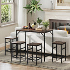 HOMCOM 5-Piece Industrial Dining Table Set, Bar Table Chair Set Black/Brown | 4 Stools Included, Space Saving, Pub & Kitchen