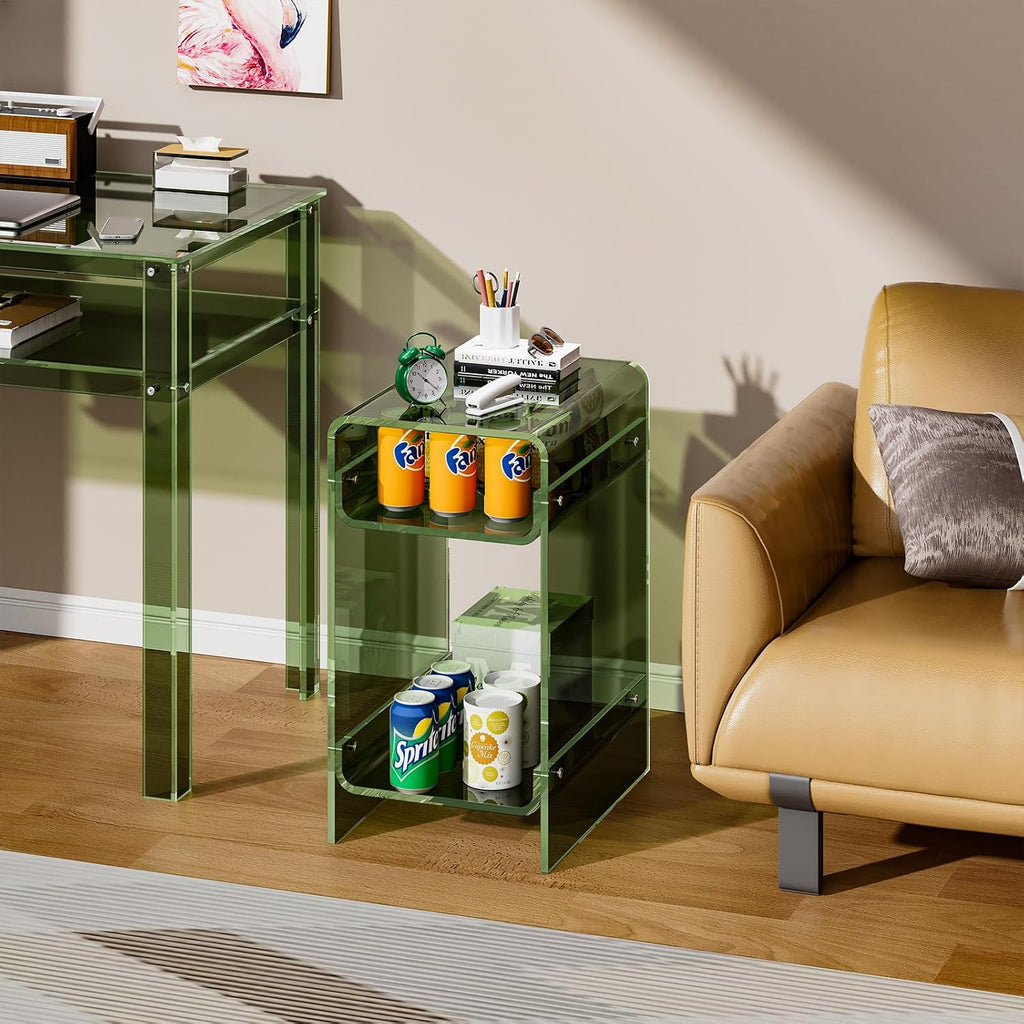 Clear Acrylic Side Table, Narrow Nightstand Bedside Table for Bedroom, Skinny Small End Table (Green Wide, 11.8'' x 15.7'' x 21.7")