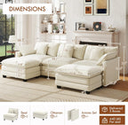 WorthFurni 111.4" Modular Sectional Sofa, U Shape Cloud Couch with 2 Movable Ottoman, Comfy Chenille Deep Seat Sofa with Soft Pillows for Living Room Bedroom Apartment (Beige)