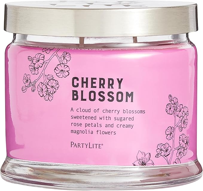 PartyLite 3-Wick Jar Candle, Highly Fragranced Clean Burning Glass Candle, 25-45 Hours Burn Time (Cherry Blossom)