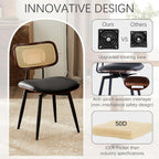 Dining Chairs, Swivel Dining Chairs Set of 6, Faux Leather & Rattan Walnut Dining Room Chairs, Bentwood & Metal Frame Upholstered Chairs with 360°Rotation, Modern Kitchen/Living Room Chair (Black)
