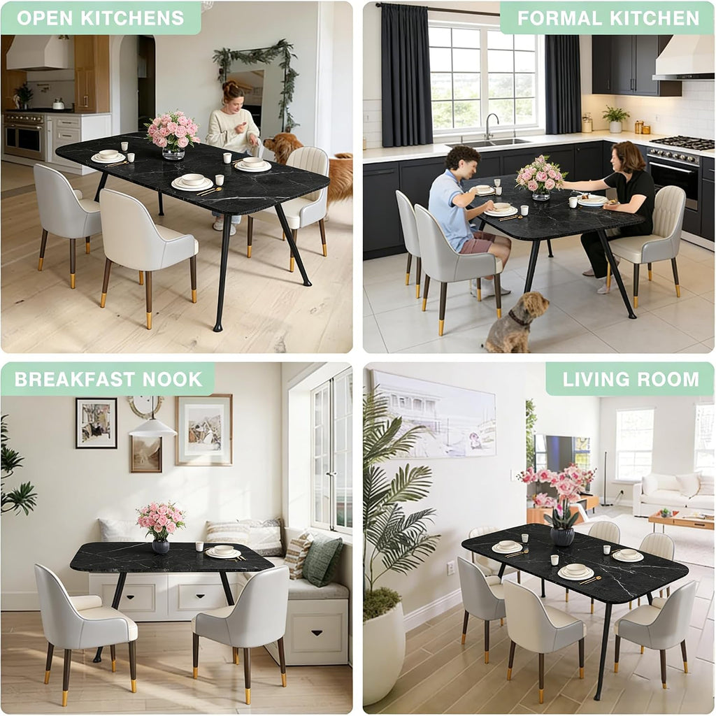 Dining Table for 4-6，70.87" Glossy Sintered Stone Top Dining Table with Carbon Steel Pedestal, Modern Dining Room Table for Kitchen, Living Room (Black, Table Only)