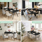 Dining Table for 4-6，70.87" Glossy Sintered Stone Top Dining Table with Carbon Steel Pedestal, Modern Dining Room Table for Kitchen, Living Room (Black, Table Only)