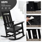 LUE BONA Outdoor Rocking Chairs Set, 3-Piece, HDPS Poly Porch Rockers with Table, Plastic Weather Resistant Rocking Chair Set for Outdoor Indoor, Garden, Backyard, 350lb, Black Chairs+Table