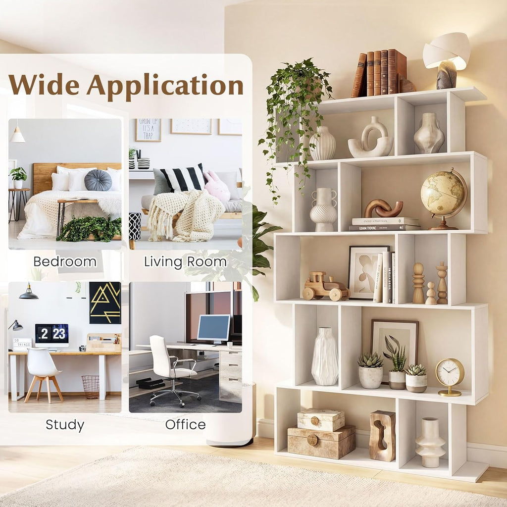 Giantex 5-Tier Bookshelf, 10-Cube White Geometric Bookcase with 5 Closed-Back Cubbies, Anti-toppling Kits, Open Display Storage Shelf for Living Room, Home Office, Bedroom