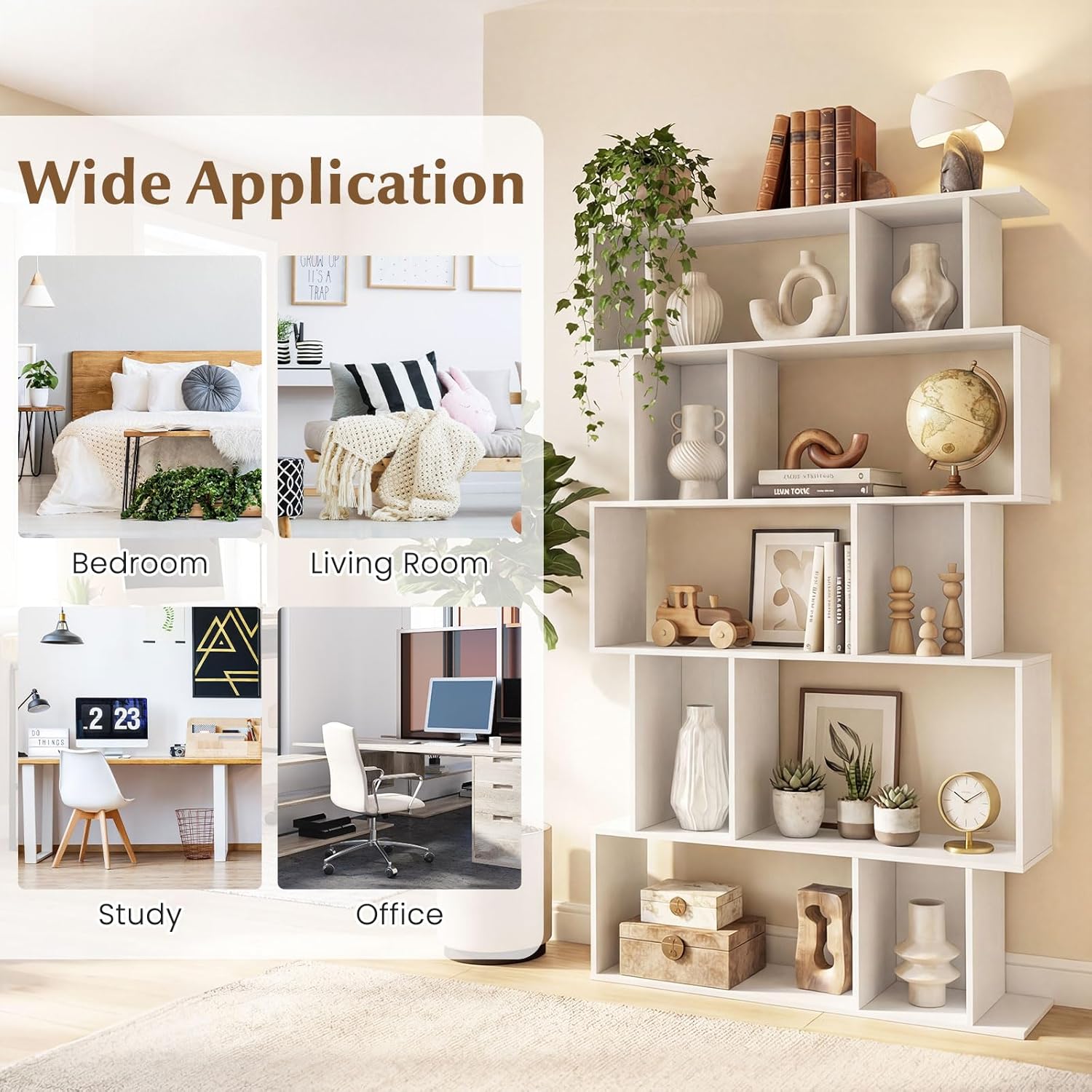 Giantex 5-Tier Bookshelf, 10-Cube White Geometric Bookcase with 5 Closed-Back Cubbies, Anti-toppling Kits, Open Display Storage Shelf for Living Room, Home Office, Bedroom