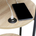 Convenience Concepts Simon End Table with USB Ports 15.75" – Modern 3-Tier Round Side Table with Storage Shelves for Family Room, Industrial Style Table with Charging Station, Weathered White, Black