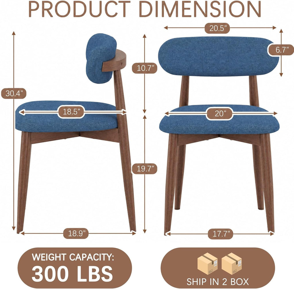 Wooden Dining Chairs Set of 4, Mid Century Modern Upholstered Kitchen Chairs with Solid Wood Legs, 350lb Heavy Duty Padded Side Chairs for Dining Room & Vanity, Blue