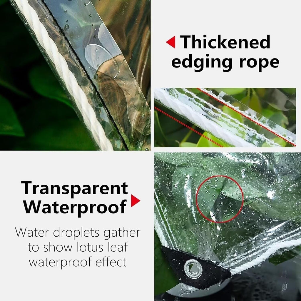 8' X 12' Clear Vinyl Tarp, 14 Mil Clear Tarps Heavy Duty Water Resistant, 400g/m² Thickened Tear Resistant with Metal Grommets, for Patio Porch and Garden Chicken Coop