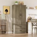 IDEALHOUSE Kitchen Pantry Cabinet, Freestanding Tall Hutch with Barn Doors, Drawer and 2 Adjustable Shelves for Dining Room, Kitchen, Grey