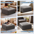 40" Oversized Square Corduroy Ottoman, Large Ottoman Pouf Footstool, Grey | Poofy Soft Foot Rest, Movable Pouf Ottoman, Floor Ottoman, Foam Chunk Filling, Living Room Sofa Couch Bedroom, 1 Piece