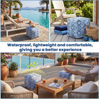 Juexica 2 Pack Inflatable Outdoor Ottoman Pouf Waterproof Cube 16" Square Blow up Ottoman Footrest with Handle Outdoor Portable Footstool for Patio Garden Camping or Home Pool(Diamond Stripes,Blue)