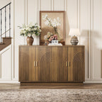 Fluted Sideboard Buffet Cabinet with Storage - 57" Credenza Coffee Bar Cabinet with 4 Doors, Accent Kitchen Storage Cabinets with Adjustable Shelves for Living Room & Kitchen, Entryway, Walnut