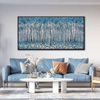 DUNHUANG ART Blue Tree Canvas Wall Art - Large Size Teal Abstract Painting for Home Office Living Room Bedroom Bathroom - Black Framed - Wall Decor Living Room 20"x40"