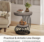 Tribesigns Round End Table, 2-Tier Farmhose Wood Side Table with Shelf Storage, Small Sofa Side Bedside Nightstand, Arc-Shaped Frame Accent Furniture for Living Room, Grey