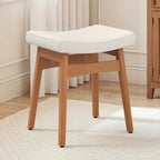 LUE BONA Vanity Saddle Stool with Wood Legs, 17.3" H Compact Makeup Stool with Sick Upholstery, Vanity Bench for Bedroom, Entryway & Bathroom, 300 lb Weight Capacity